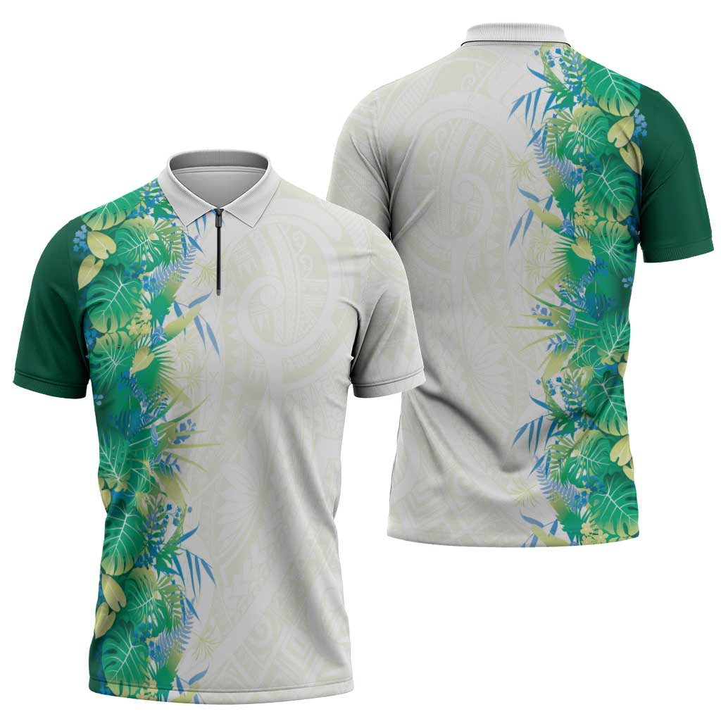 Hawaii Tropical Plant Omaomao Zipper Polo Shirt Vibrant Polynesian Pattern