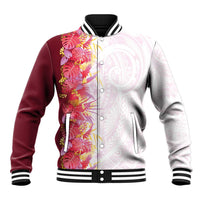 Hawaii Tropical Plant Akala Baseball Jacket Vibrant Polynesian Pattern
