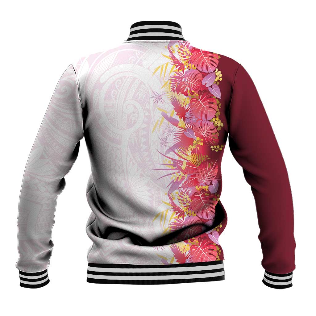 Hawaii Tropical Plant Akala Baseball Jacket Vibrant Polynesian Pattern