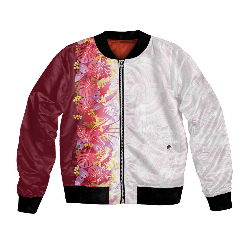 Hawaii Tropical Plant Akala Bomber Jacket Vibrant Polynesian Pattern