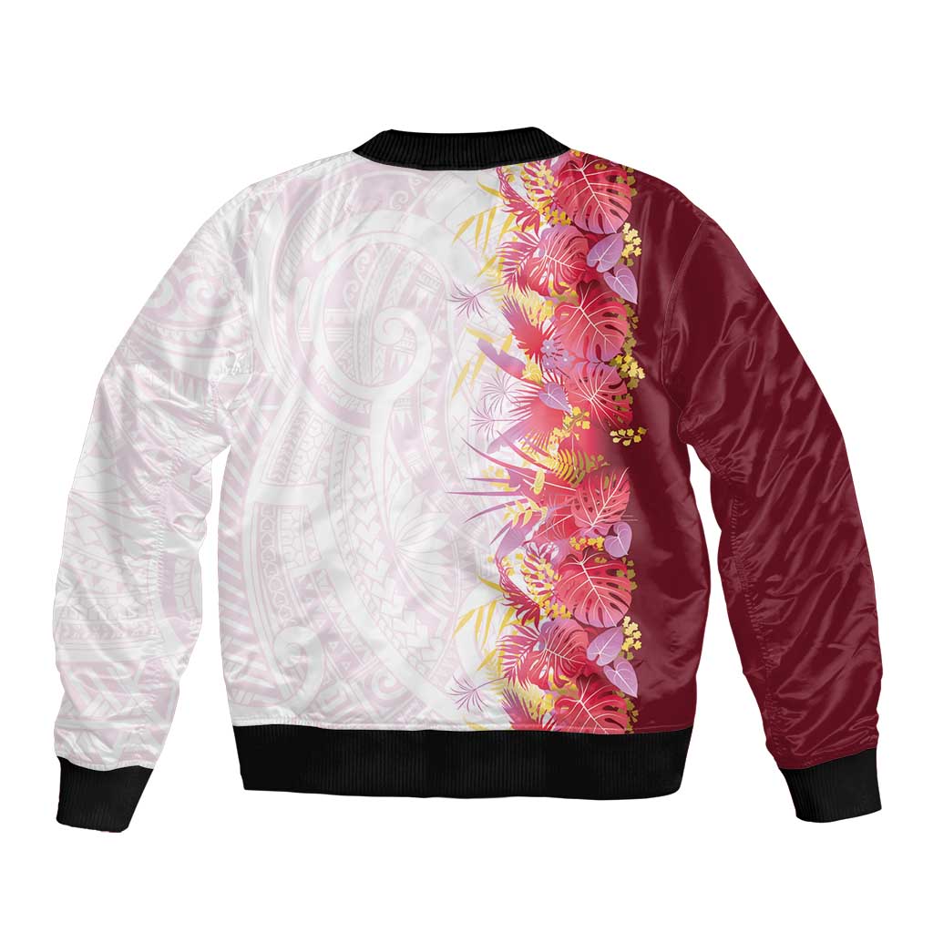 Hawaii Tropical Plant Akala Bomber Jacket Vibrant Polynesian Pattern