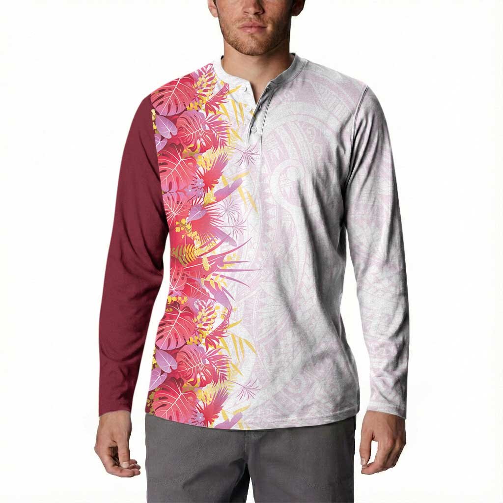 Hawaii Tropical Plant Akala Button Sweatshirt Vibrant Polynesian Pattern