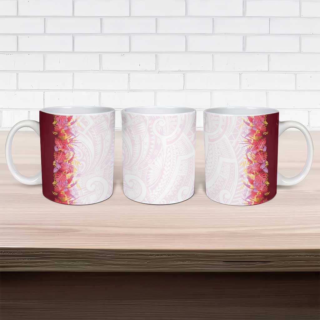 Hawaii Tropical Plant Akala Ceramic Mug Vibrant Polynesian Pattern
