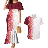Hawaii Tropical Plant Akala Couples Matching Mermaid Dress and Hawaiian Shirt Vibrant Polynesian Pattern