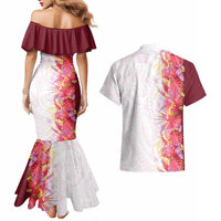 Hawaii Tropical Plant Akala Couples Matching Mermaid Dress and Hawaiian Shirt Vibrant Polynesian Pattern