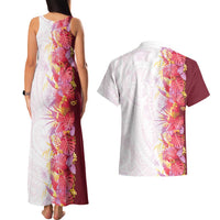 Hawaii Tropical Plant Akala Couples Matching Tank Maxi Dress and Hawaiian Shirt Vibrant Polynesian Pattern