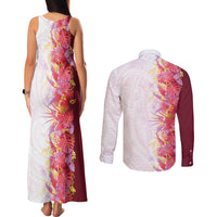 Hawaii Tropical Plant Akala Couples Matching Tank Maxi Dress and Long Sleeve Button Shirt Vibrant Polynesian Pattern