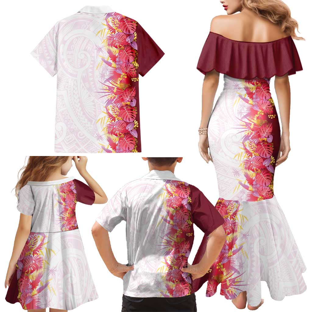 Hawaii Tropical Plant Akala Family Matching Mermaid Dress and Hawaiian Shirt Vibrant Polynesian Pattern