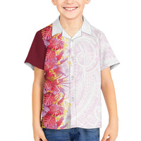 Hawaii Tropical Plant Akala Family Matching Off The Shoulder Long Sleeve Dress and Hawaiian Shirt Vibrant Polynesian Pattern
