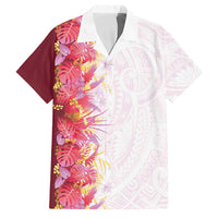 Hawaii Tropical Plant Akala Family Matching Off Shoulder Short Dress and Hawaiian Shirt Vibrant Polynesian Pattern