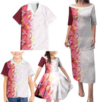 Hawaii Tropical Plant Akala Family Matching Puletasi and Hawaiian Shirt Vibrant Polynesian Pattern