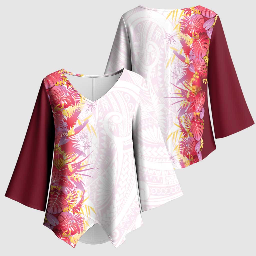 Hawaii Tropical Plant Akala Kimono Sleeve Blouse Vibrant Polynesian Pattern