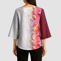 Hawaii Tropical Plant Akala Kimono Sleeve Blouse Vibrant Polynesian Pattern