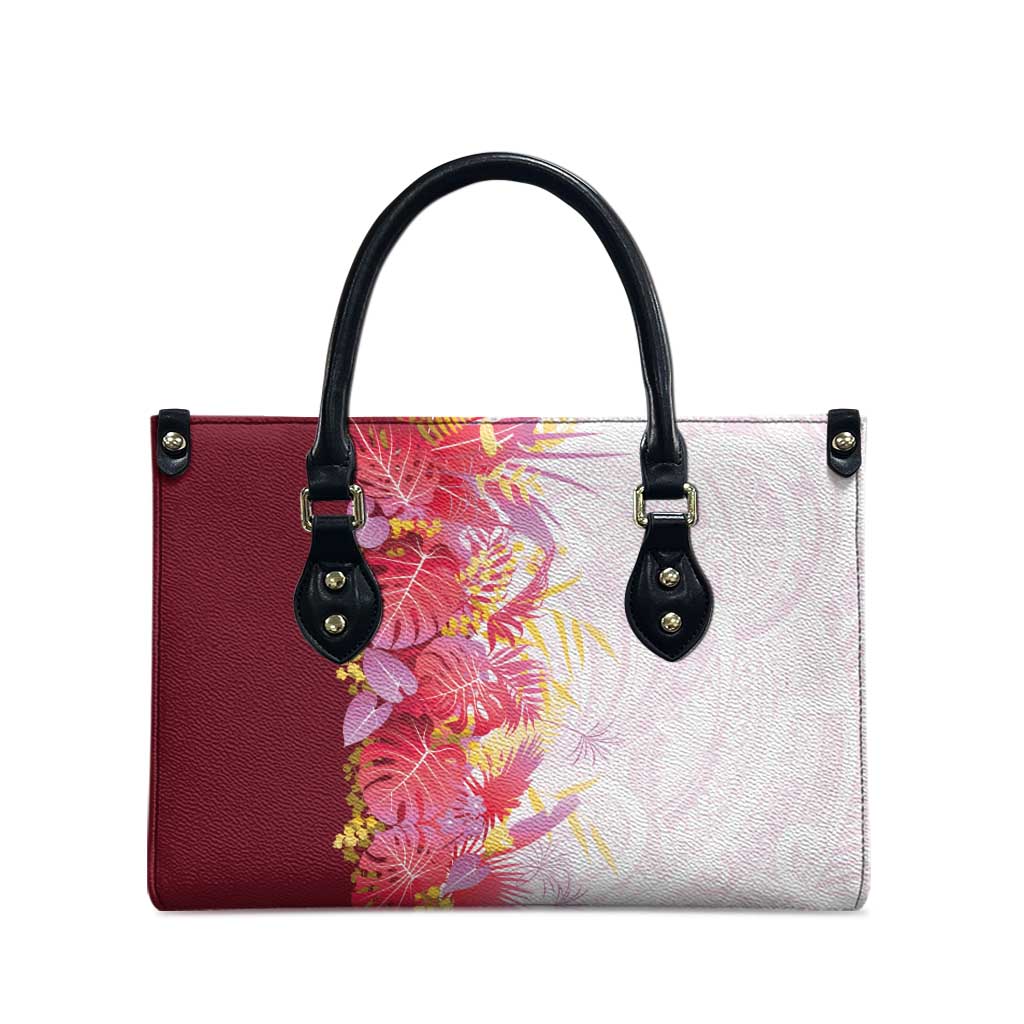 Hawaii Tropical Plant Akala Leather Bag Vibrant Polynesian Pattern