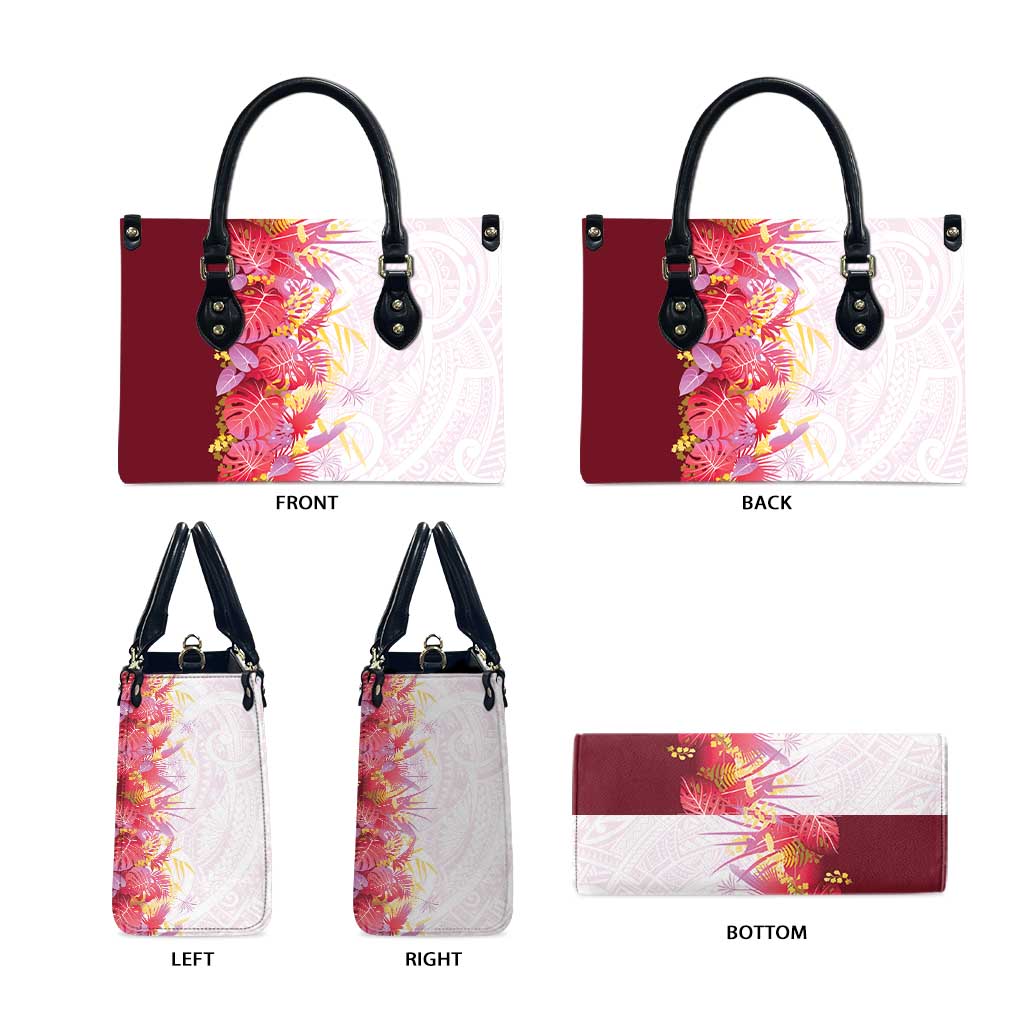 Hawaii Tropical Plant Akala Leather Bag Vibrant Polynesian Pattern