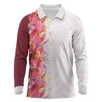 Hawaii Tropical Plant Akala Long Sleeve Polo Shirt Vibrant Polynesian Pattern