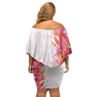 Hawaii Tropical Plant Akala Off Shoulder Short Dress Vibrant Polynesian Pattern