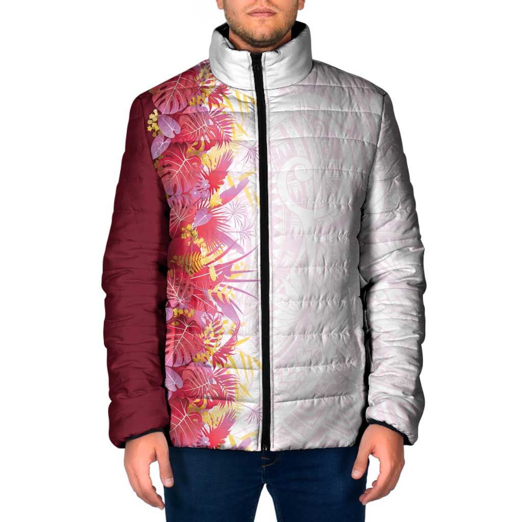 Hawaii Tropical Plant Akala Padded Jacket Vibrant Polynesian Pattern