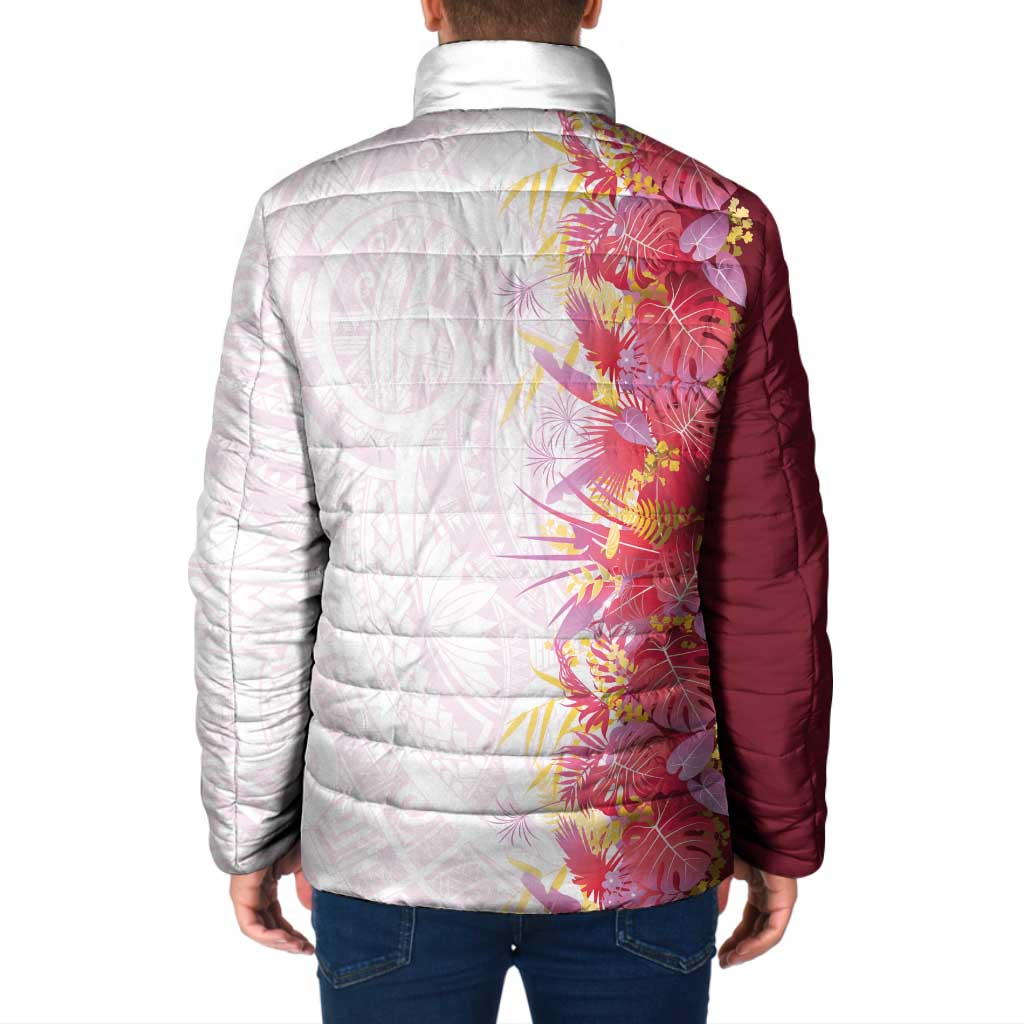 Hawaii Tropical Plant Akala Padded Jacket Vibrant Polynesian Pattern
