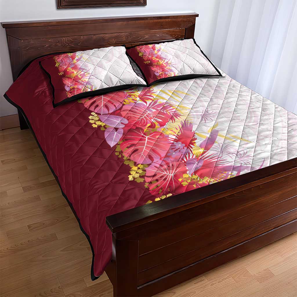 Hawaii Tropical Plant Akala Quilt Bed Set Vibrant Polynesian Pattern