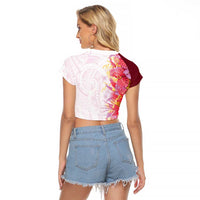 Hawaii Tropical Plant Akala Raglan Cropped T Shirt Vibrant Polynesian Pattern