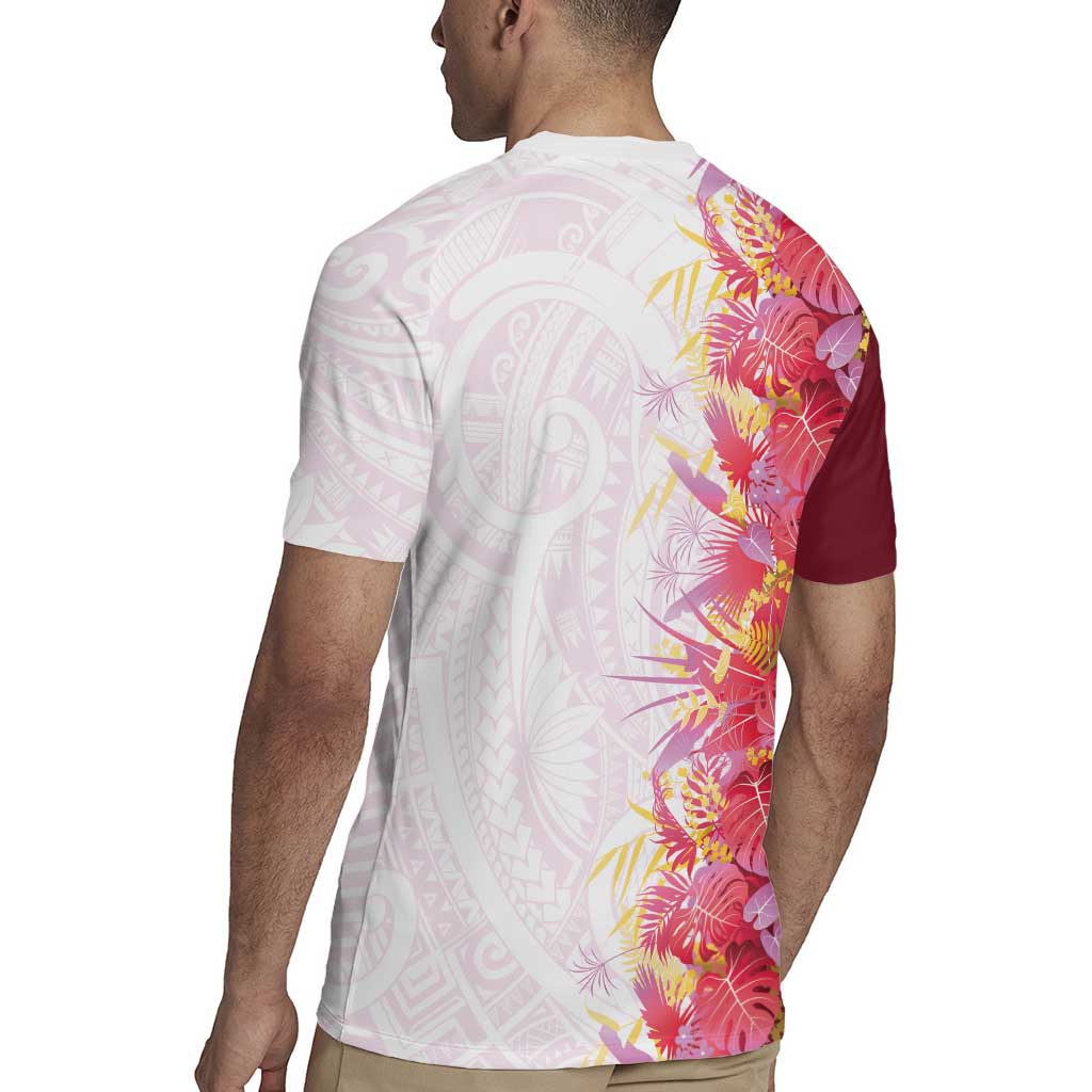 Hawaii Tropical Plant Akala Rugby Jersey Vibrant Polynesian Pattern