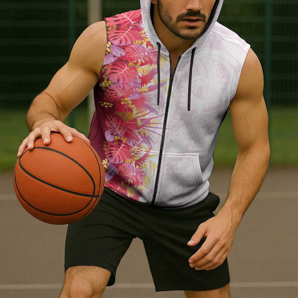 Hawaii Tropical Plant Akala Sleeveless Zip Hoodie Vibrant Polynesian Pattern