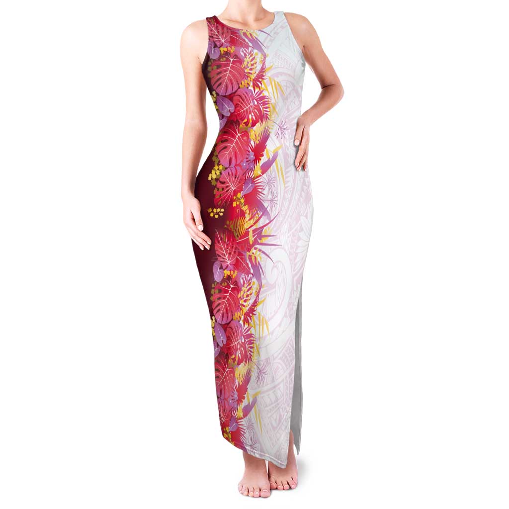 Hawaii Tropical Plant Akala Tank Maxi Dress Vibrant Polynesian Pattern