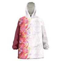Hawaii Tropical Plant Akala Wearable Blanket Hoodie Vibrant Polynesian Pattern