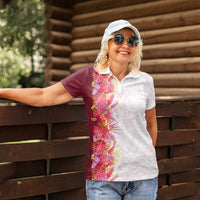 Hawaii Tropical Plant Akala Women Polo Shirt Vibrant Polynesian Pattern