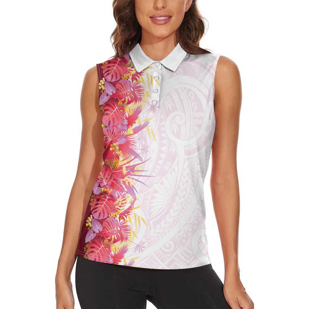 Hawaii Tropical Plant Akala Women Sleeveless Polo Shirt Vibrant Polynesian Pattern