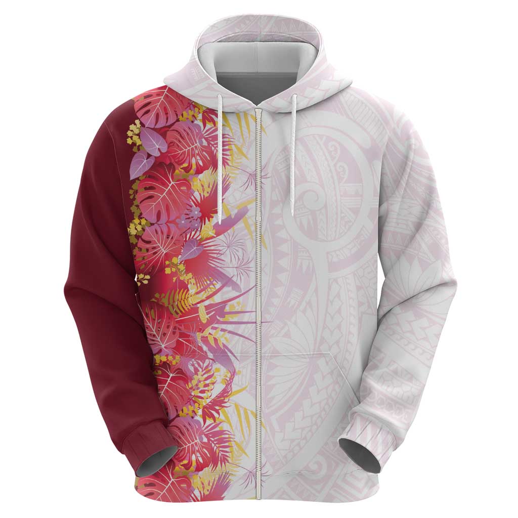 Hawaii Tropical Plant Akala Zip Hoodie Vibrant Polynesian Pattern