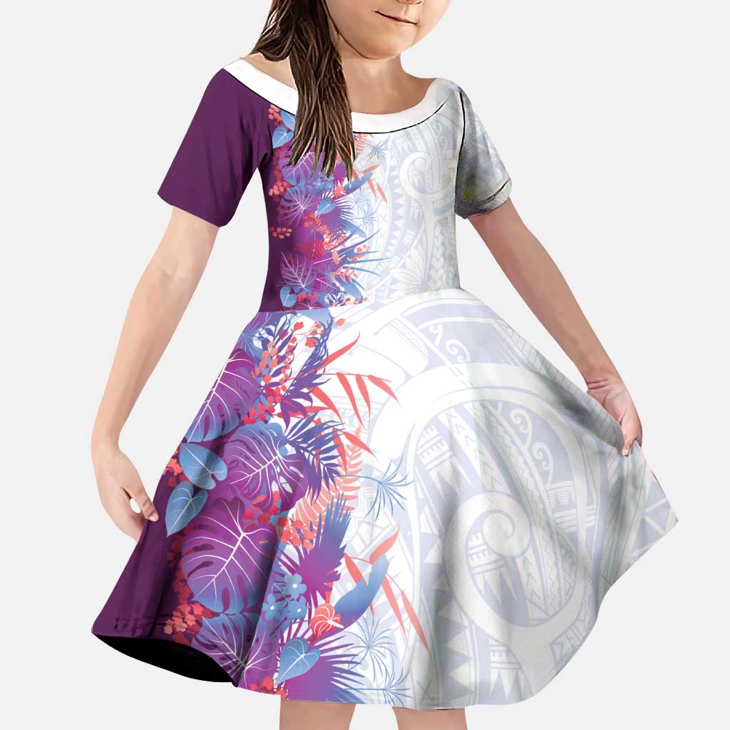 Hawaii Tropical Plant Poni Family Matching Mermaid Dress and Hawaiian Shirt Vibrant Polynesian Pattern
