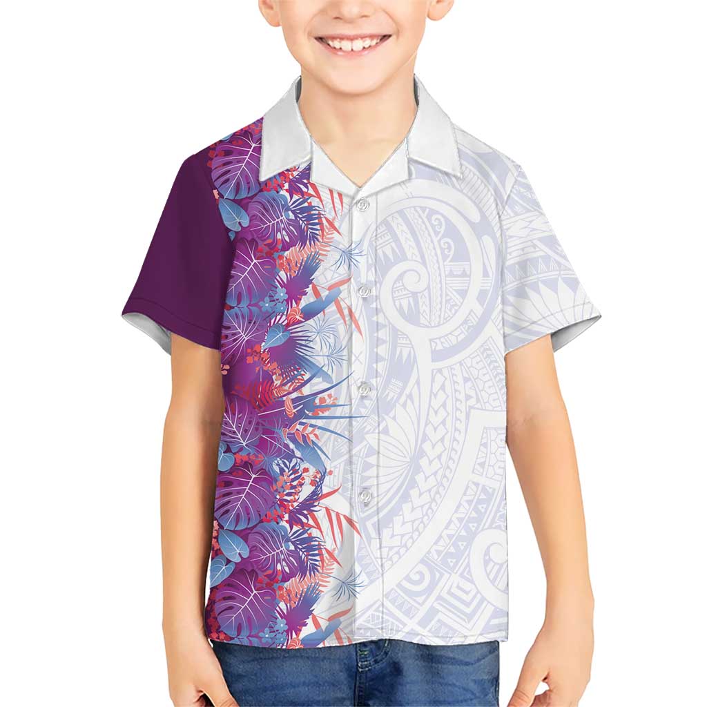 Hawaii Tropical Plant Poni Family Matching Puletasi and Hawaiian Shirt Vibrant Polynesian Pattern