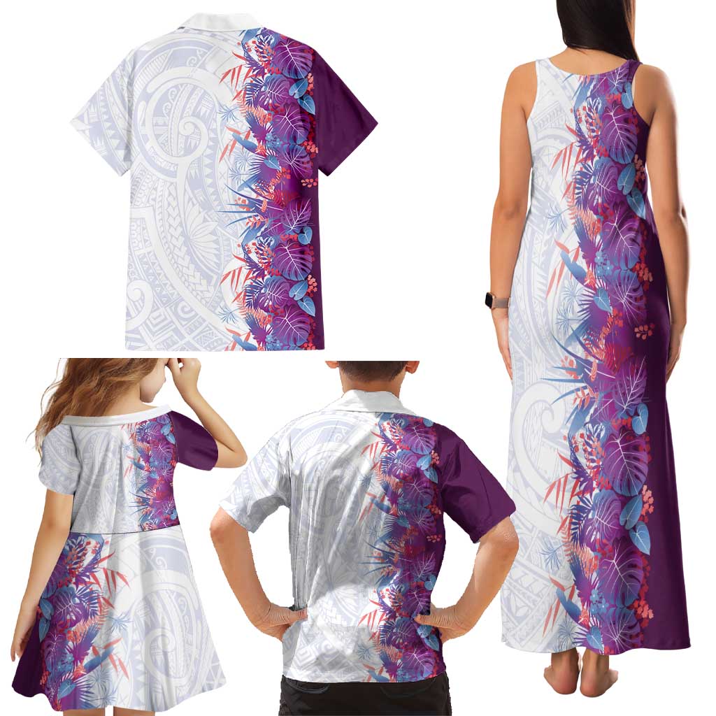 Hawaii Tropical Plant Poni Family Matching Tank Maxi Dress and Hawaiian Shirt Vibrant Polynesian Pattern