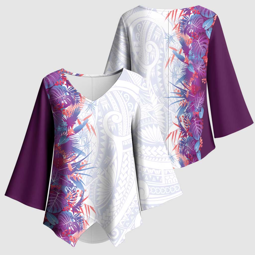 Hawaii Tropical Plant Poni Kimono Sleeve Blouse Vibrant Polynesian Pattern