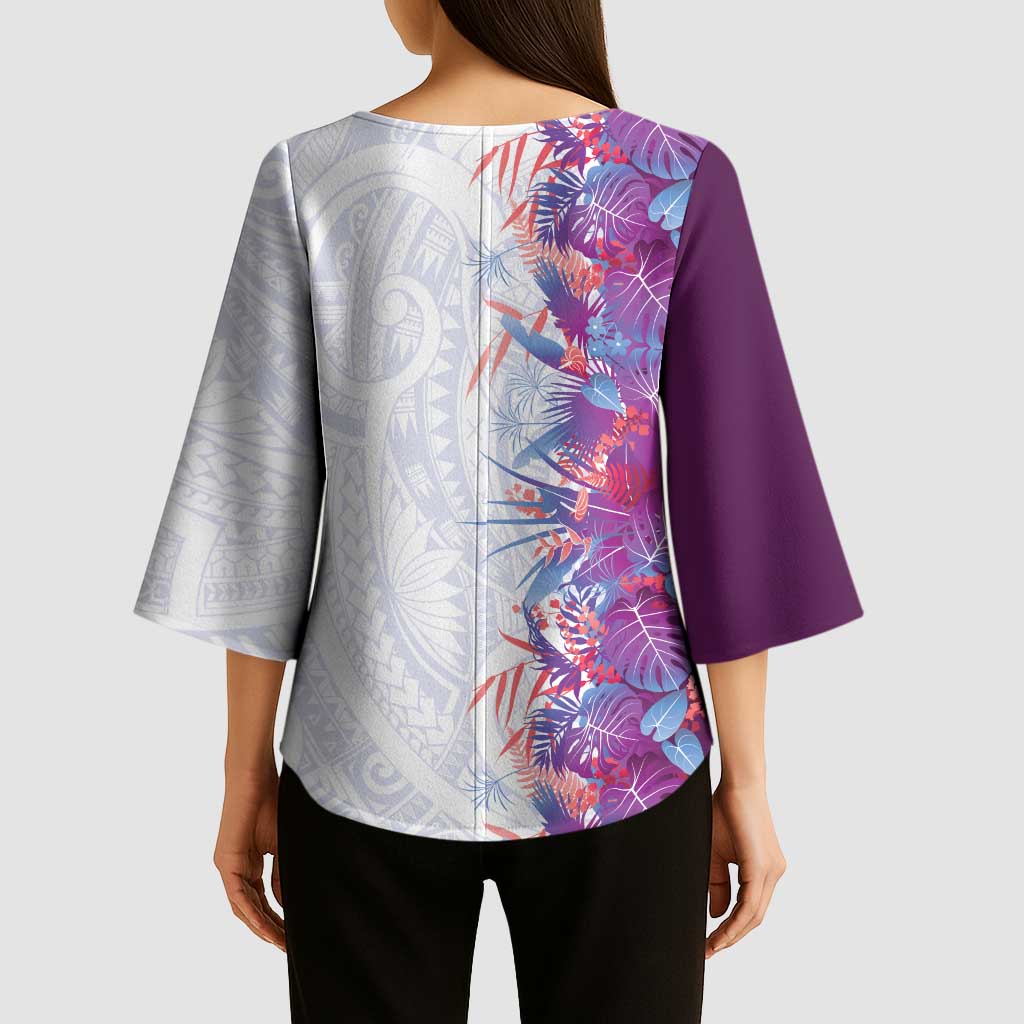 Hawaii Tropical Plant Poni Kimono Sleeve Blouse Vibrant Polynesian Pattern