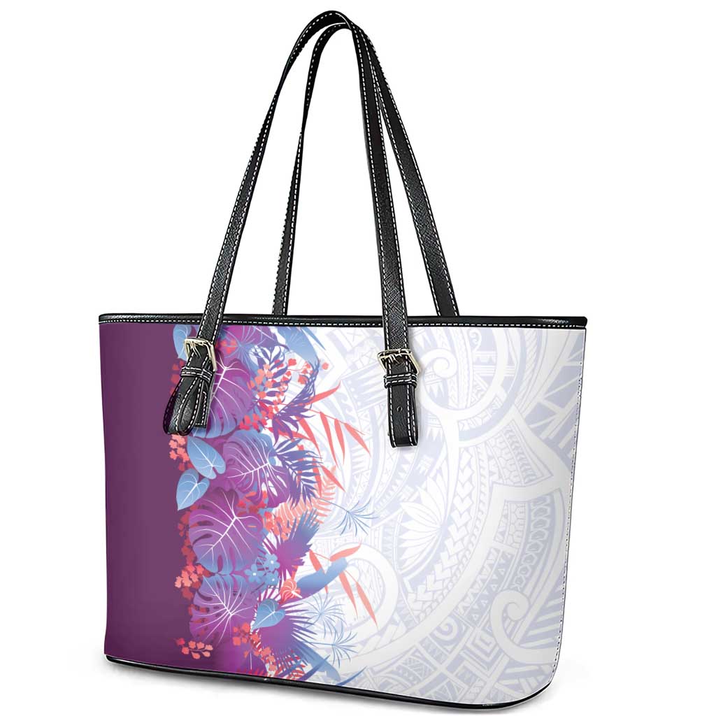 Hawaii Tropical Plant Poni Leather Tote Bag Vibrant Polynesian Pattern