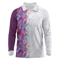 Hawaii Tropical Plant Poni Long Sleeve Polo Shirt Vibrant Polynesian Pattern