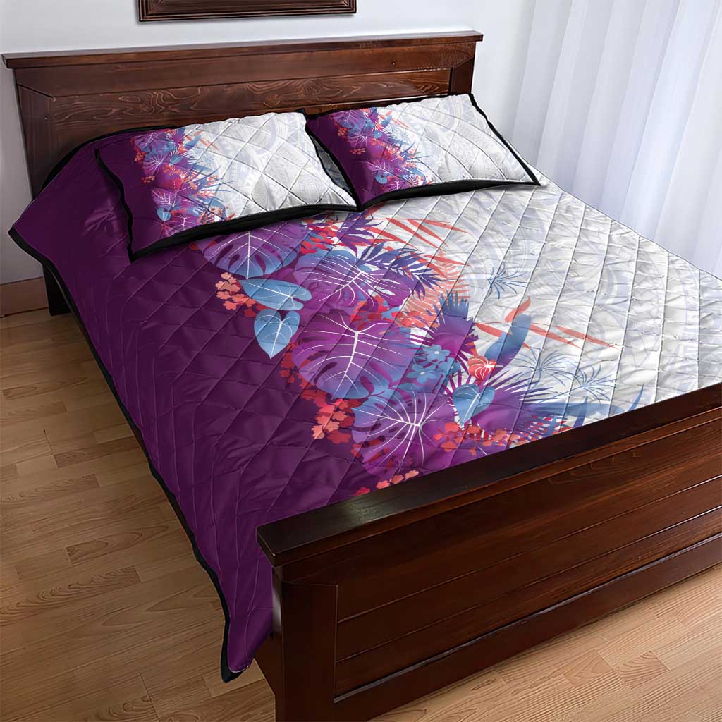 Hawaii Tropical Plant Poni Quilt Bed Set Vibrant Polynesian Pattern