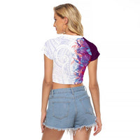 Hawaii Tropical Plant Poni Raglan Cropped T Shirt Vibrant Polynesian Pattern