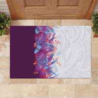Hawaii Tropical Plant Poni Rubber Doormat Vibrant Polynesian Pattern