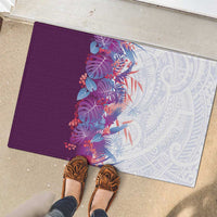 Hawaii Tropical Plant Poni Rubber Doormat Vibrant Polynesian Pattern