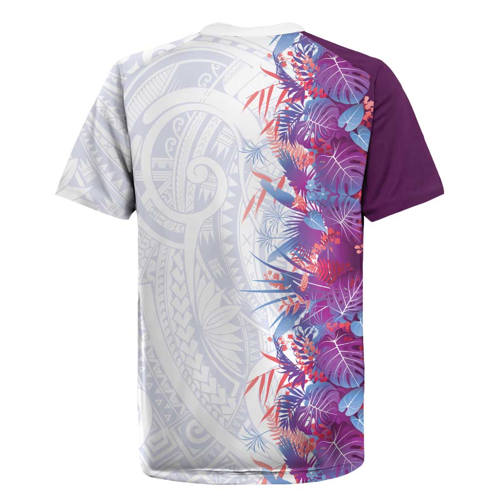Hawaii Tropical Plant Poni Rugby Jersey Vibrant Polynesian Pattern