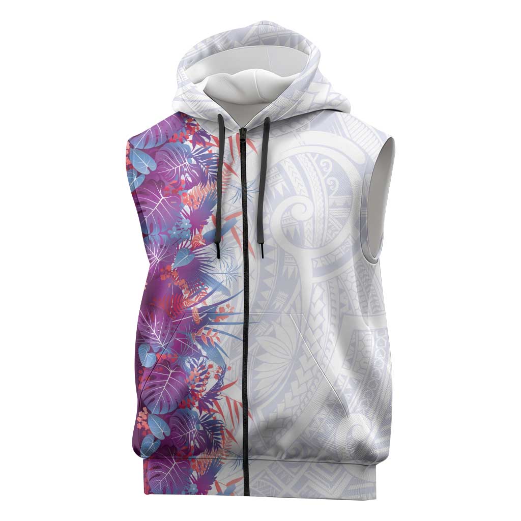 Hawaii Tropical Plant Poni Sleeveless Zip Hoodie Vibrant Polynesian Pattern