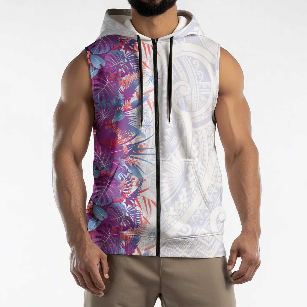 Hawaii Tropical Plant Poni Sleeveless Zip Hoodie Vibrant Polynesian Pattern