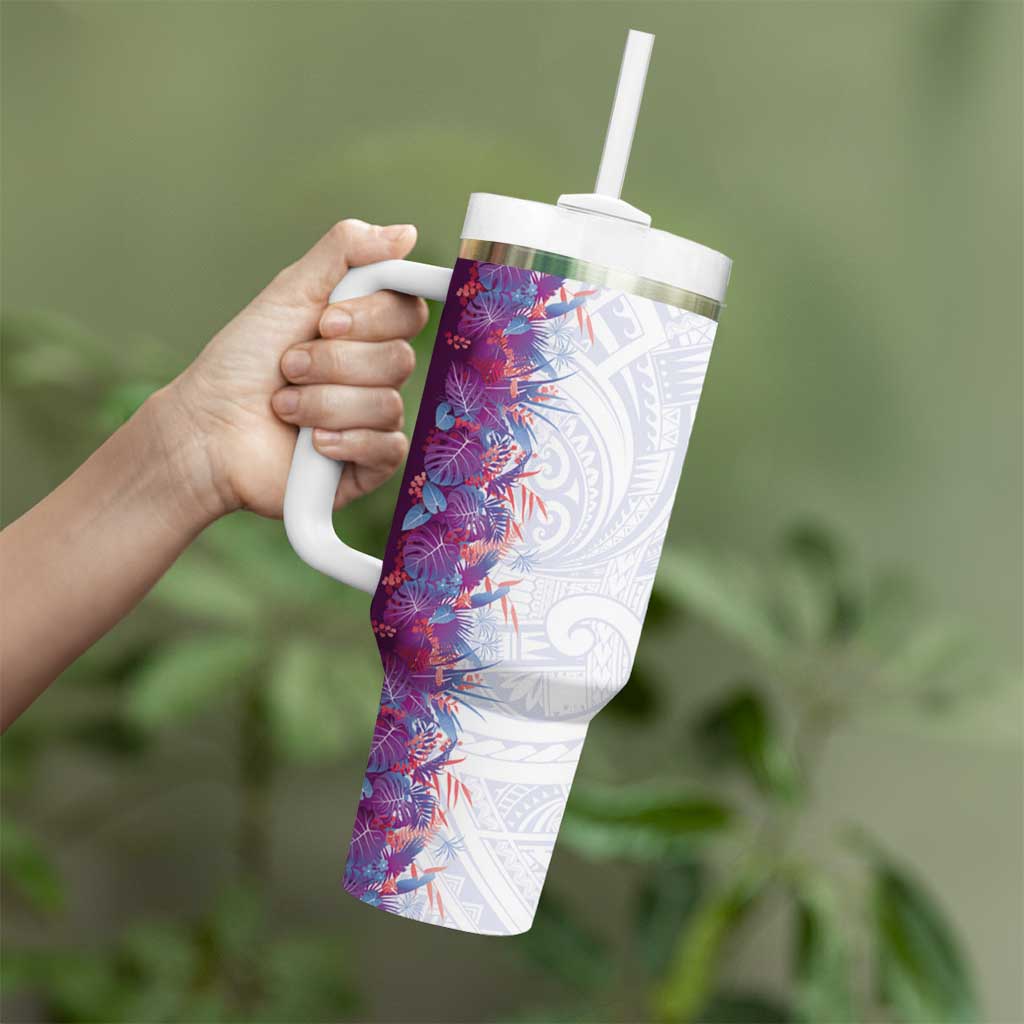 Hawaii Tropical Plant Poni Tumbler With Handle Vibrant Polynesian Pattern
