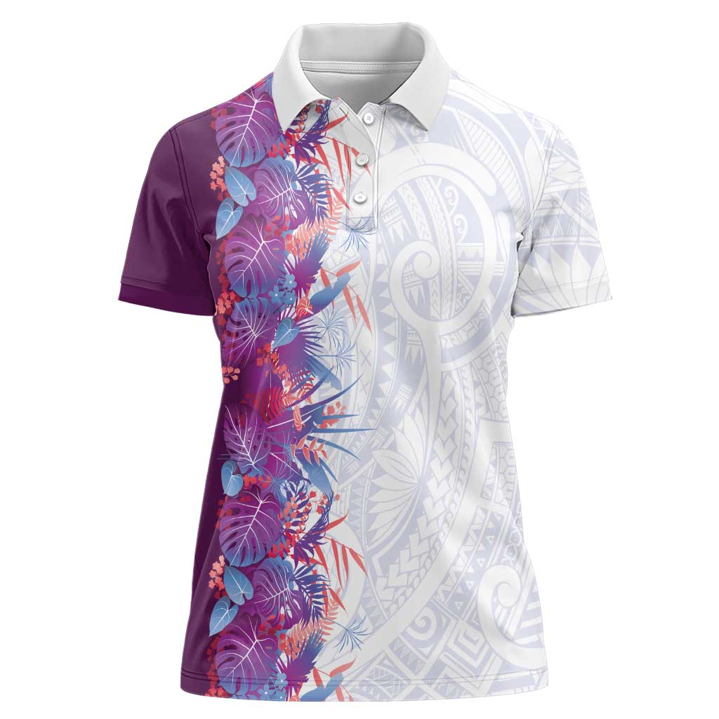 Hawaii Tropical Plant Poni Women Polo Shirt Vibrant Polynesian Pattern