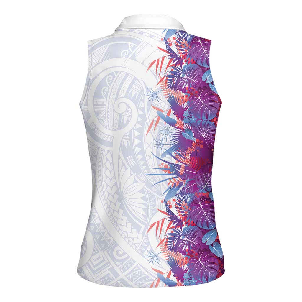 Hawaii Tropical Plant Poni Women Sleeveless Polo Shirt Vibrant Polynesian Pattern