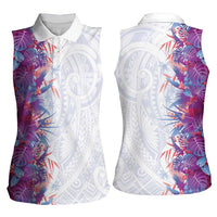 Hawaii Tropical Plant Poni Women Sleeveless Polo Shirt Vibrant Polynesian Pattern